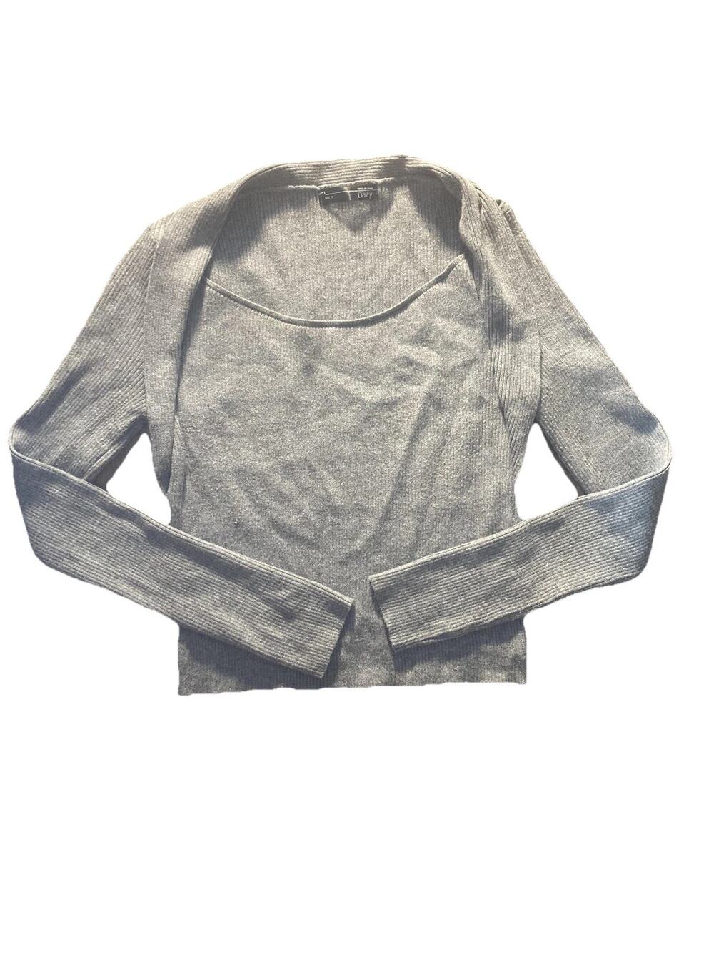 Dazy Sweater Womens M Gray Square Neck Long Sleeve Stretch Knit Top Pullover